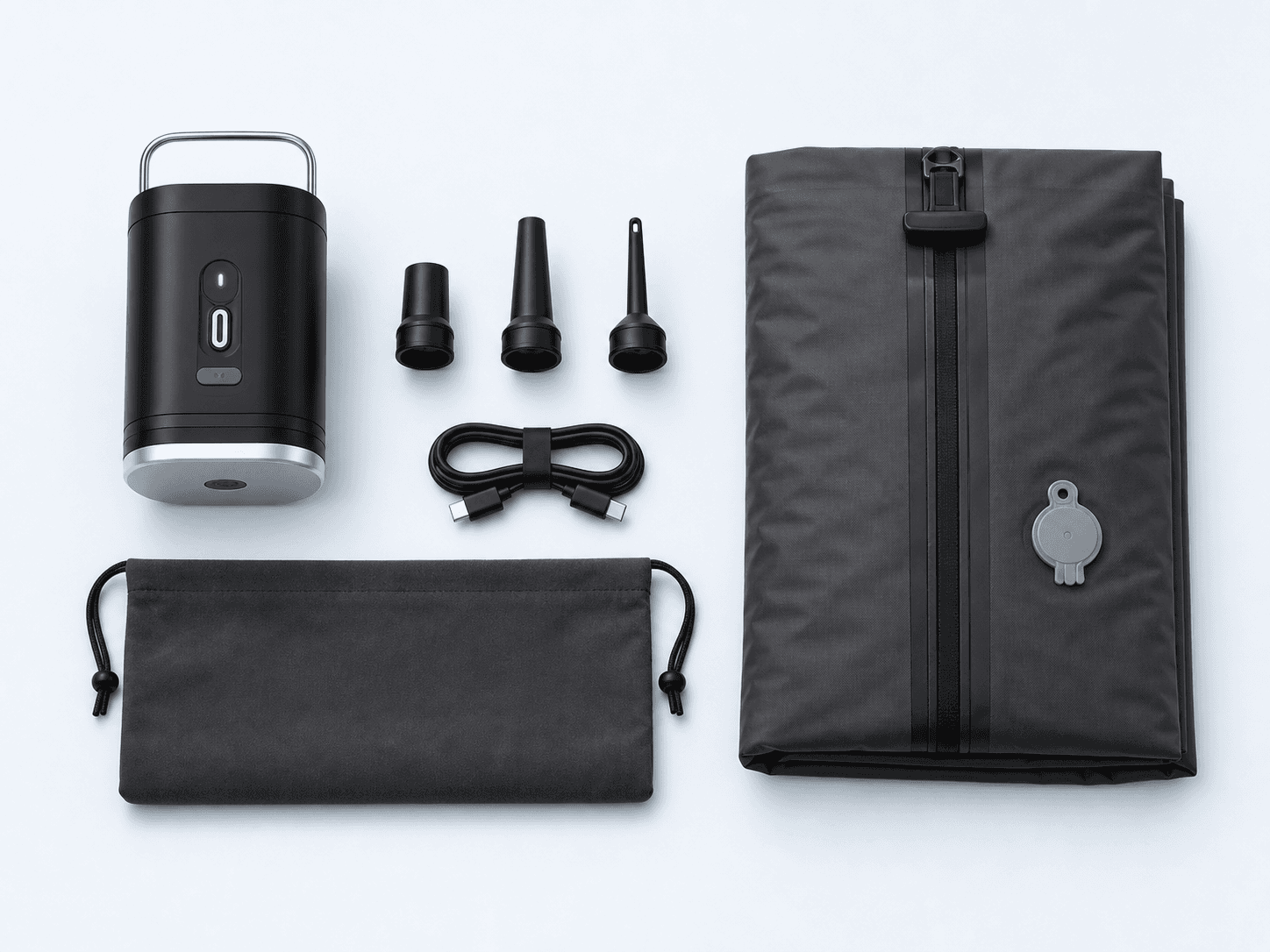 Compresor, boquillas, cable, bolsa de vacío y funda de transporte